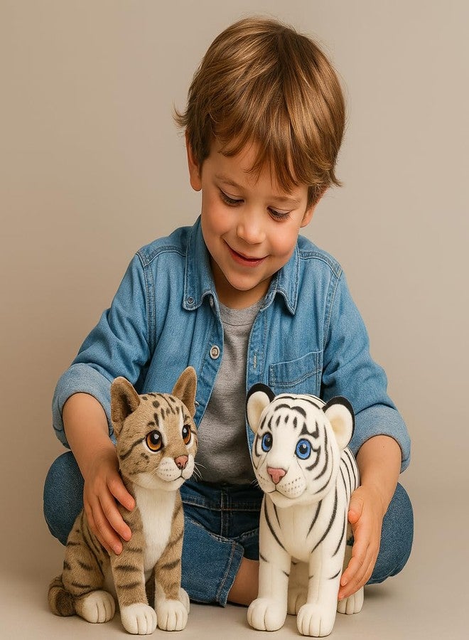 DTR Creation Tiger & Tabby Cat Plush Toys Combo ? 25cm White Tiger & 30cm Tabby Cat | Soft Stuffed Jungle & Pet Animal Toys for Kids | Realistic Cuddly Plush Dolls | Gift for Boys & Girls - Image 5